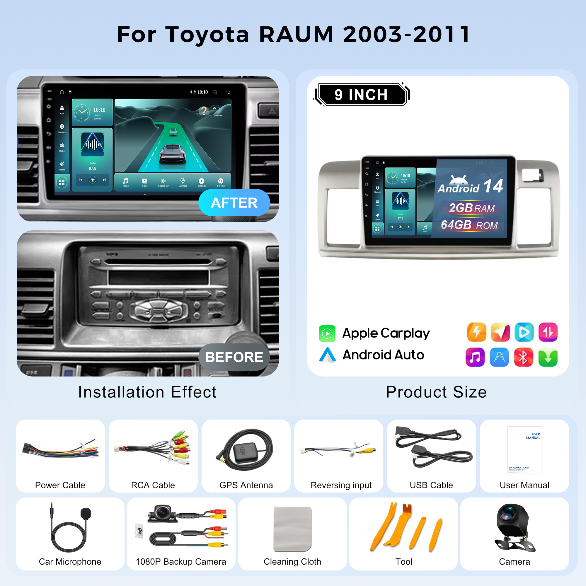 MCX Car DVD Player with Frame Line for T0VOTA Raum 2003-2011