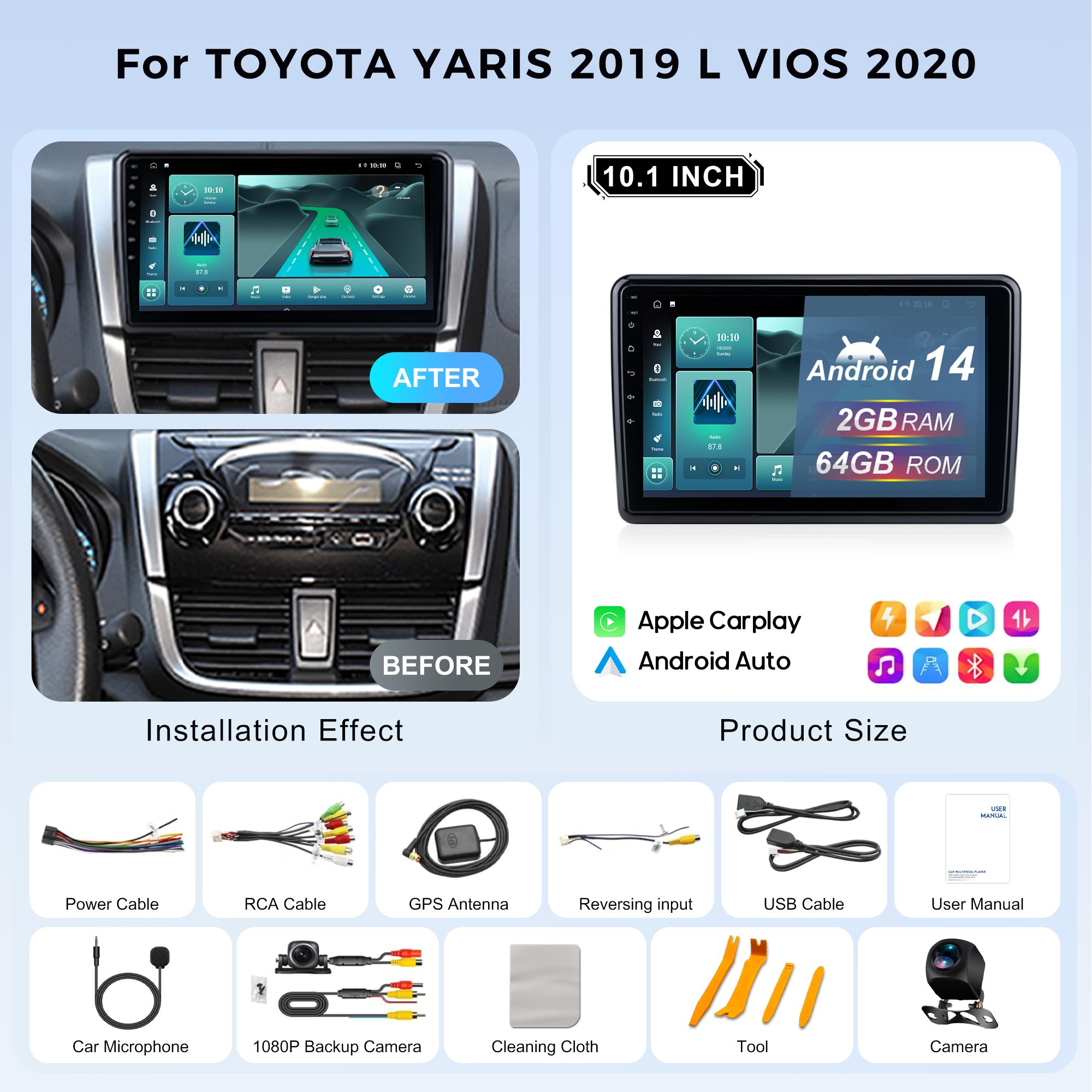 Mcx Car Audio with Frame Line for T0VOTA YARIS