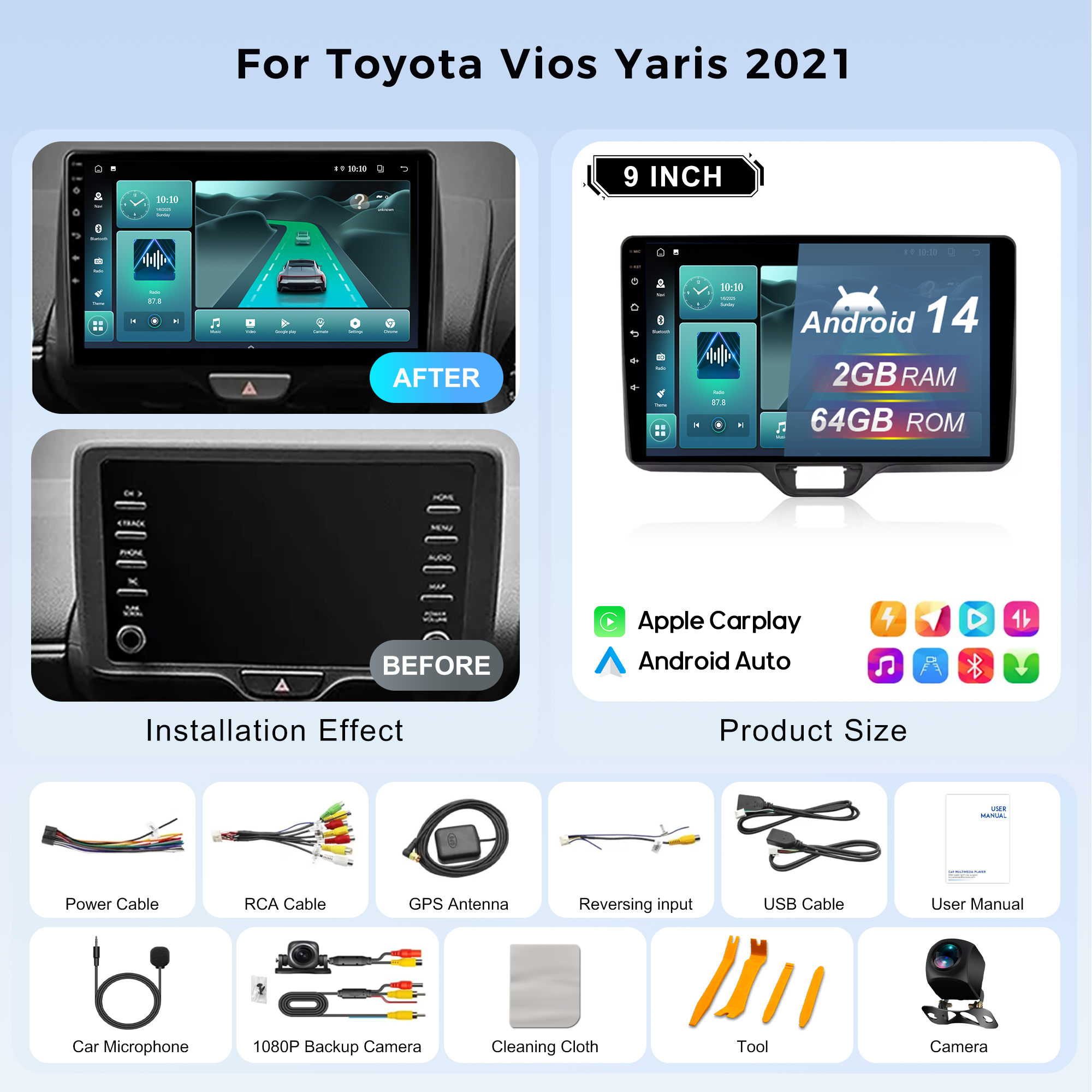 Mcx Car Audio with Frame Line for T0VOTA YARIS