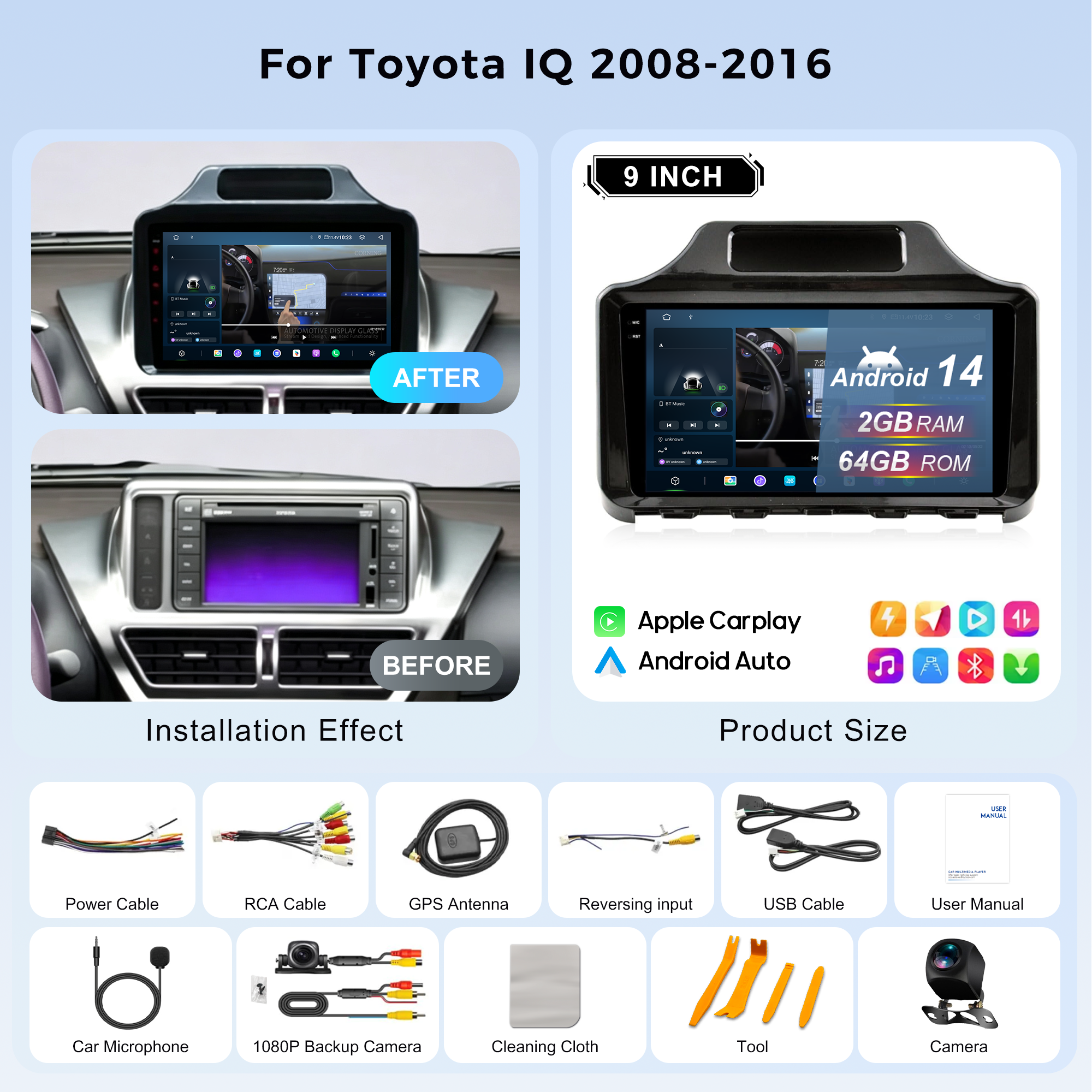 MCX Car DVD Player with Frame Line for T0VOTA IQ 2008-2016