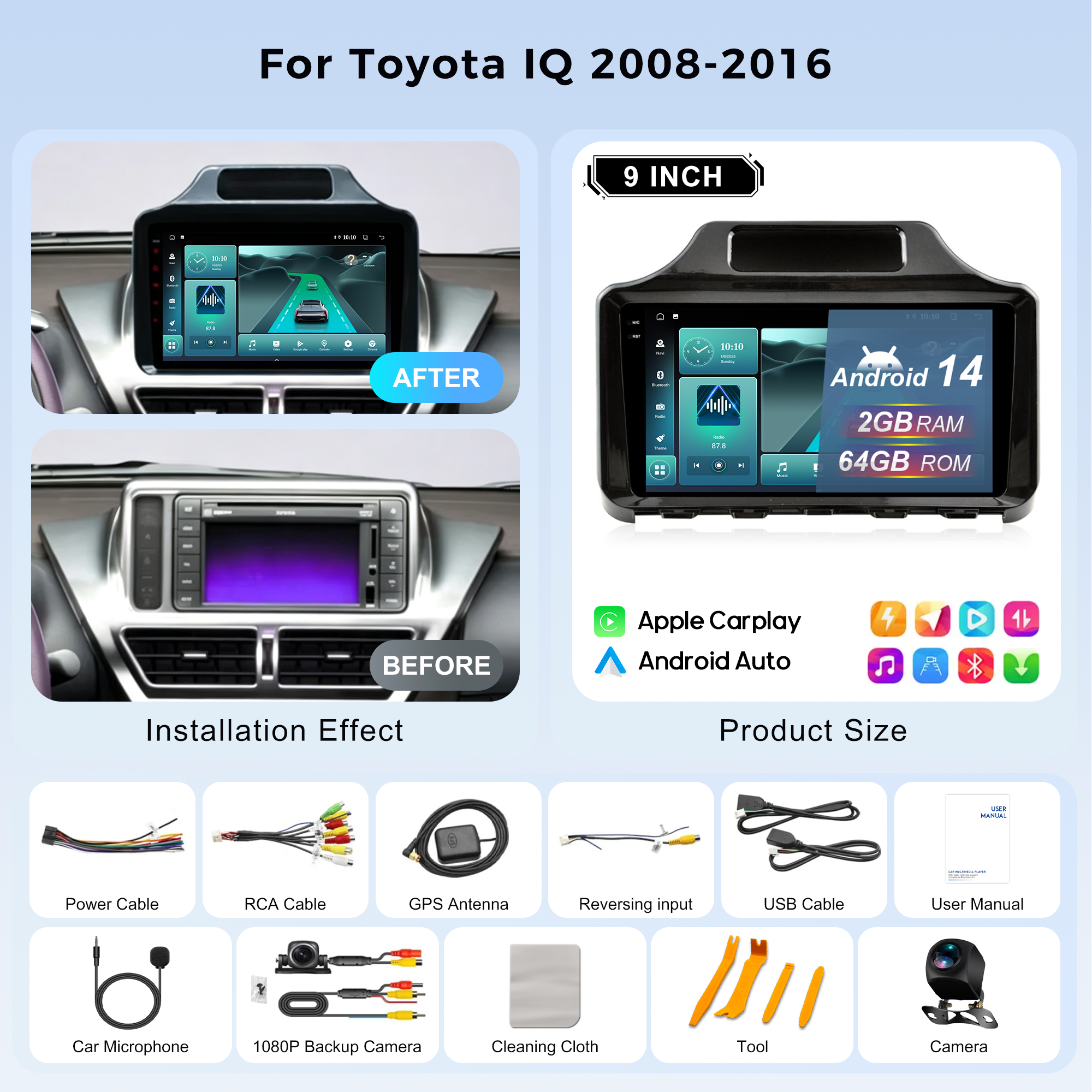 MCX Car DVD Player with Frame Line for T0VOTA IQ 2008-2016