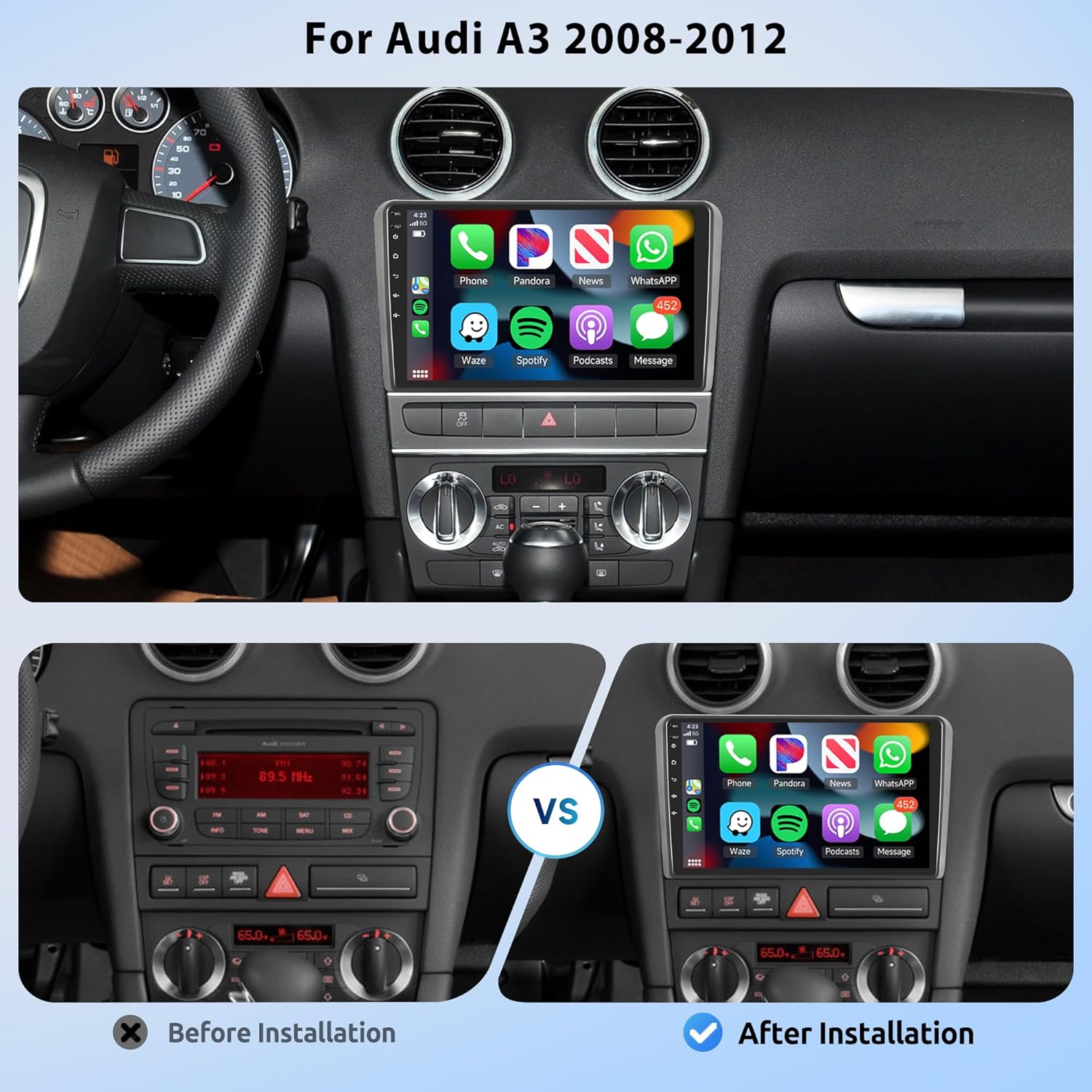 Toyota | Noah | 2014-2017 | Fascia de 9 pulgadas para marco de coche | Kit adaptador de radio para panel de instrumentos