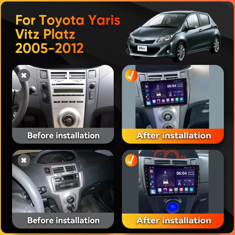 Toyota | Vios/Yaris | 2005-2012 | 9 Inch Car Frame Fascia | Car Radio Adapter Dash Panel Kit