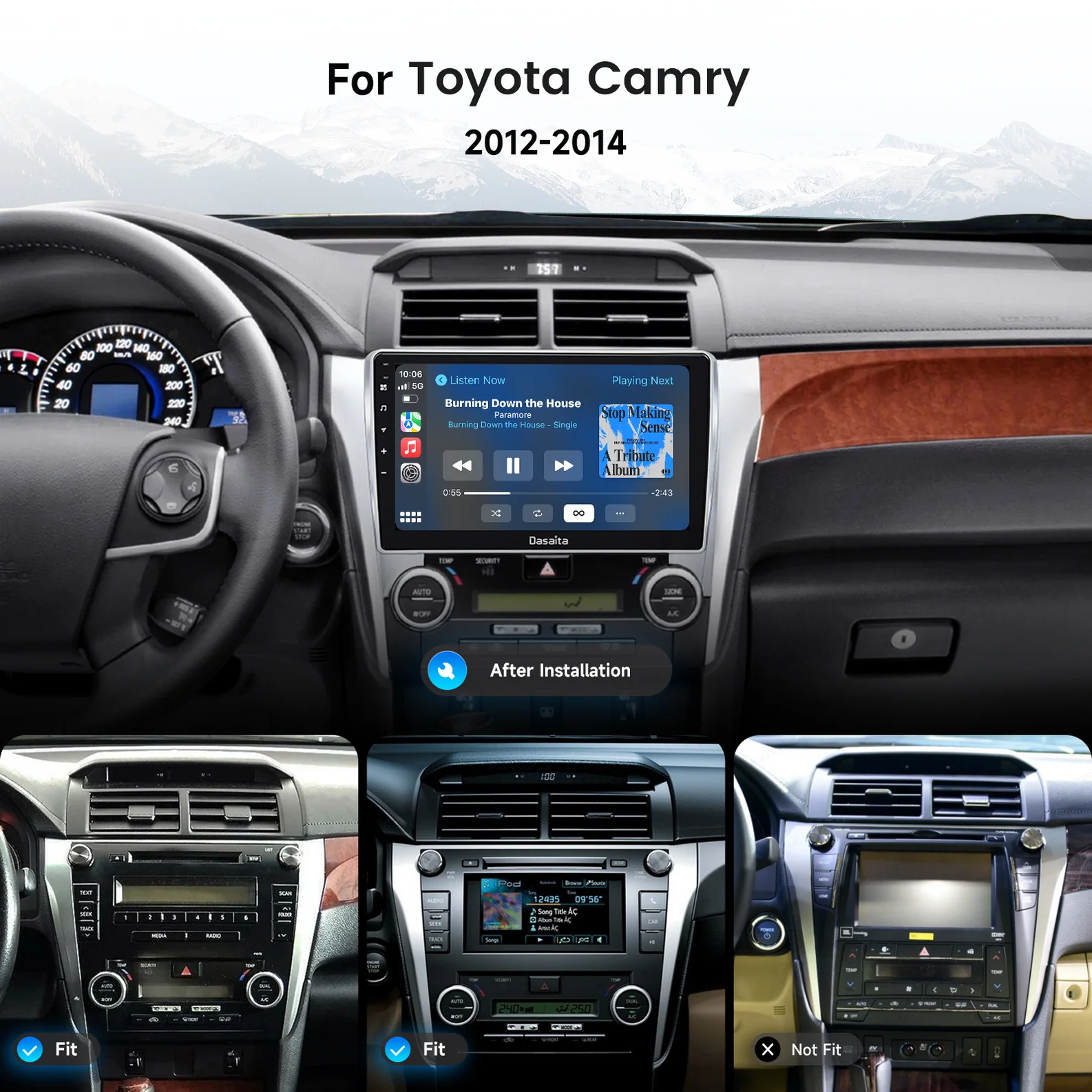 Toyota | Camry | 2012-2014 | 10 Inch Car Frame Fascia | Car Radio Adapter Dash Panel Kit