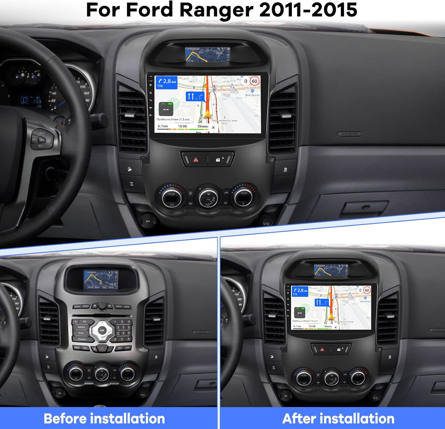 فورد | رينجر | ٢٠١١-٢٠١٥ | طقم محول راديو سيارة ٩ بوصات للوحة القيادة