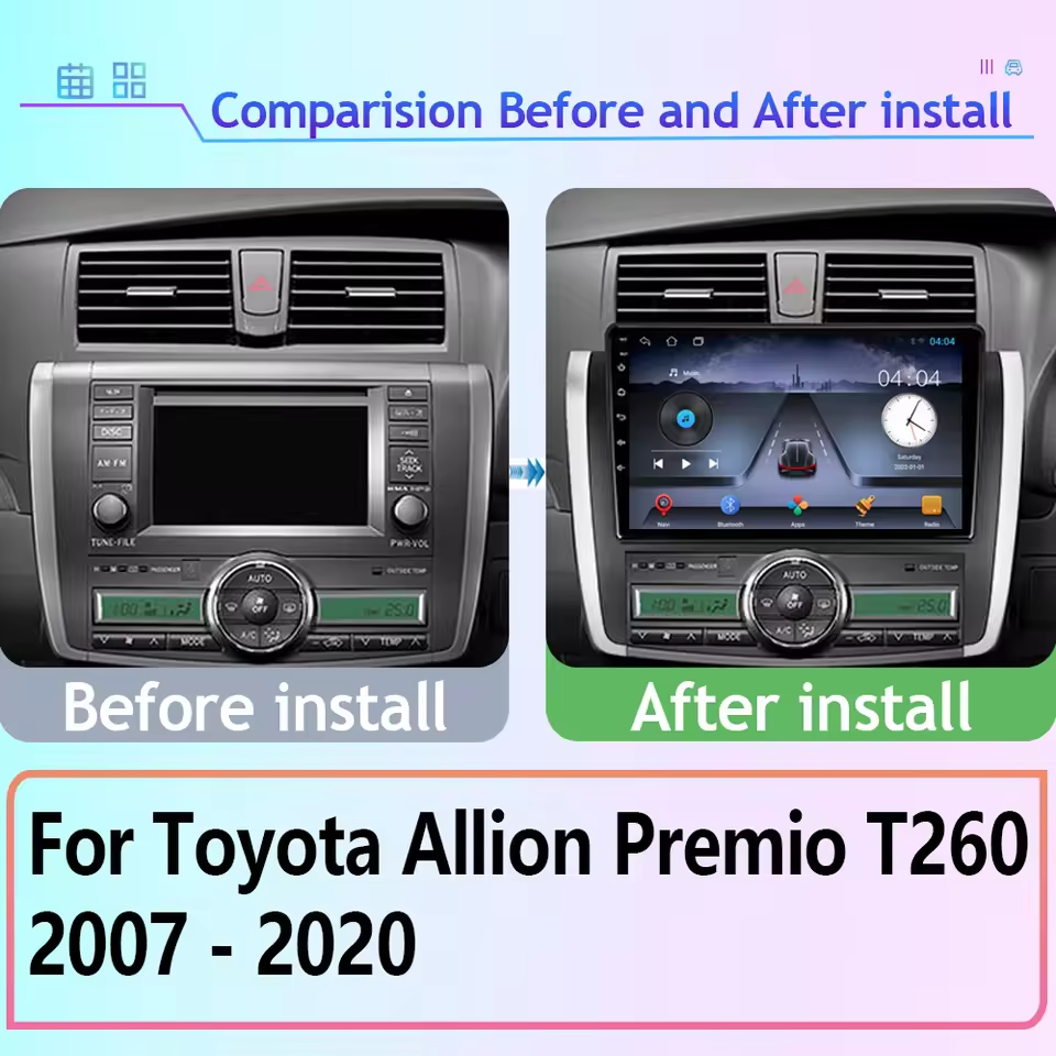 Toyota | Allion/Premio | 2007-2020 | Fascia de 9 pulgadas para marco de coche | Kit adaptador de radio para panel de instrumentos