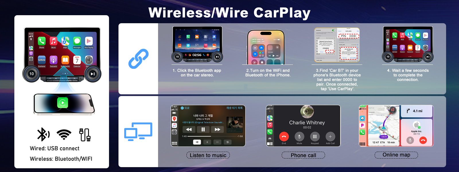 car music system with bluetooth and navigation